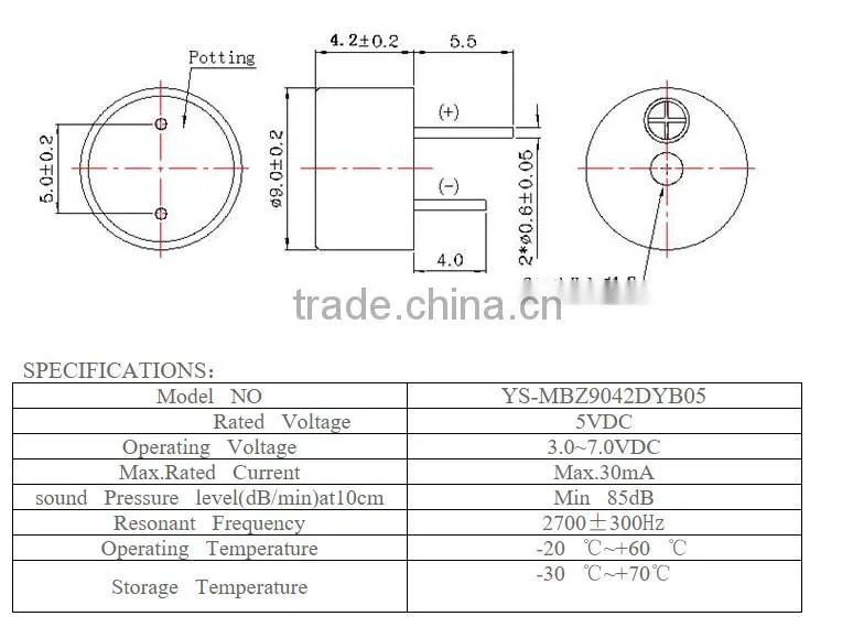 9.0x4.2 mm Electricmagnetic buzzer 3.6V small size buzzer