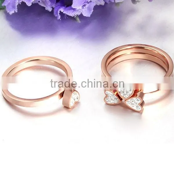 High Quality Rose Gold Plated Rhinestone Heart Rings