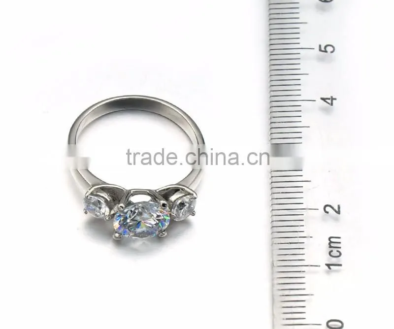 Fashion Women Stainless Steel Jewelry Stone Shiny Big Zircon Rings Silver Wedding Band