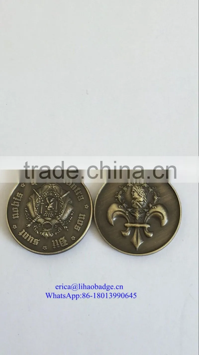 high quality customize metal coin/antique silver/antique bronze coin with eagle logo in any size