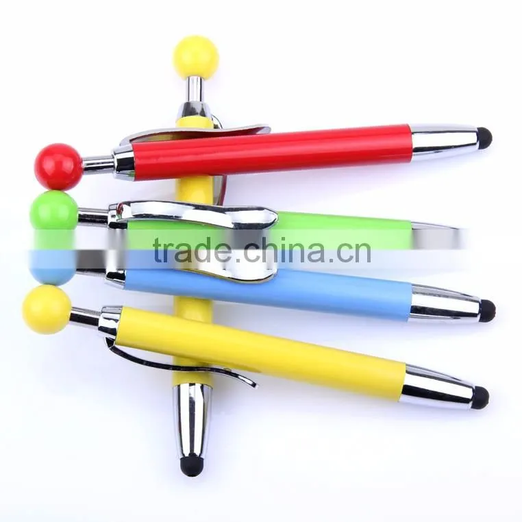 2016 stylus touch pen with ball top/metal clip touch pen/multicolor barrels stylus pen