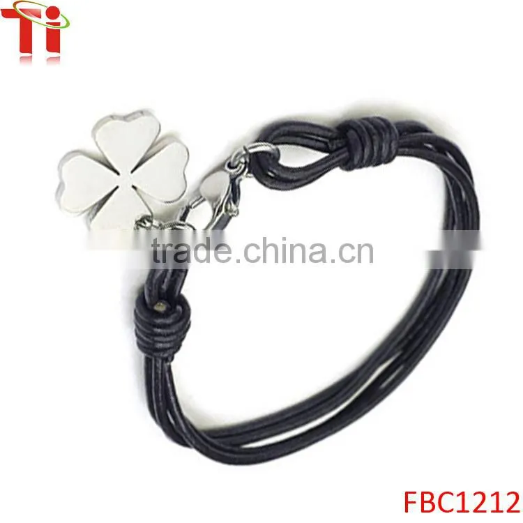 Men's "Vintage Casual" Four Leaf Clover Strand Leather Bracelet