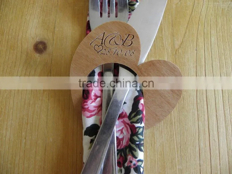 High Quality Heart Shape Wooden Printing Napkin Ring with Laser Logo