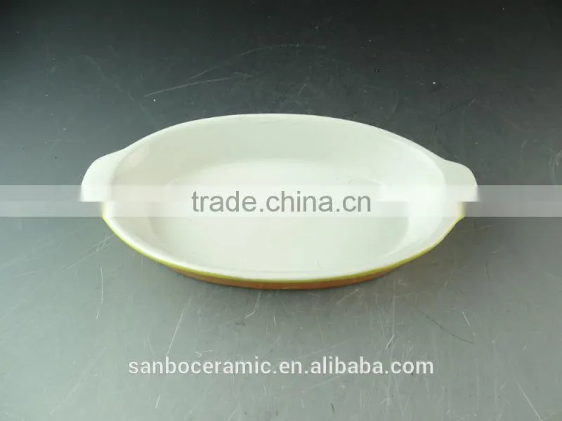Color glazed ceramic oval shape ceramic bakeware bake plate in stock