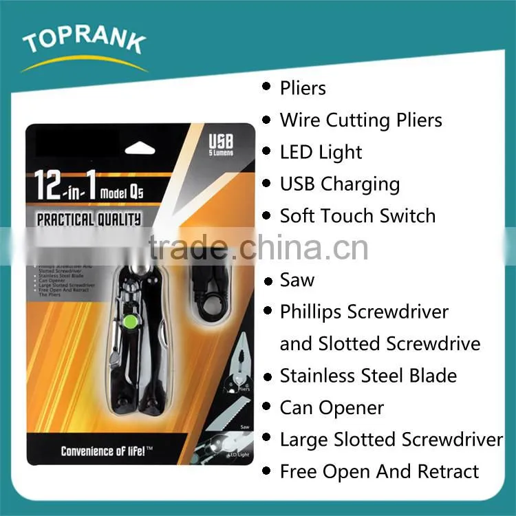 High quality outdoor folding plier pocket mini multi tool with led light