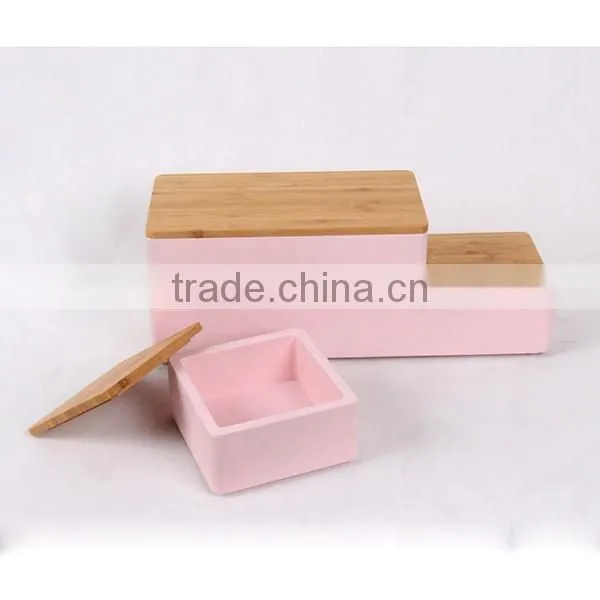 pink concrete Jewelry box with wood or bamboo lid