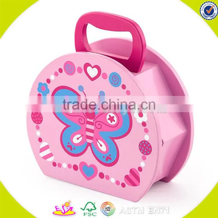 Wholesale role play wooden jewelry box toy beautiful pink wooden jewelry box toy hot kids wooden jewelry box toy W10D105