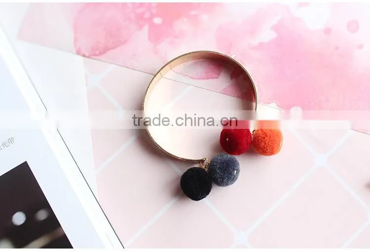 colorful pom pom gold cuff bangle Bohemian pompon cuff bangle