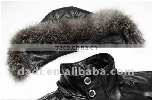 Men leather jacket with fur collar
