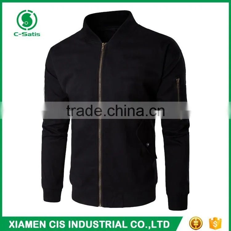 High Quality European Style 100% Polyester Windproof Zippered Plain Bomber Jacket for Men