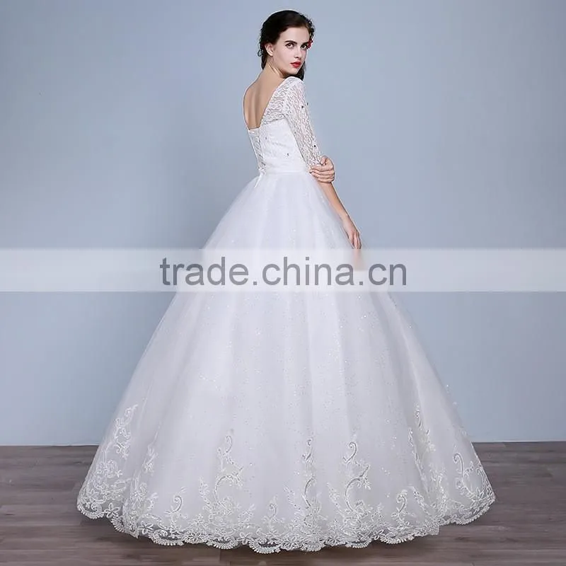 MGOO Elegant China Custom Made Wedding Dress Ballgown For Bridal Half Sleeves White Embroidery Dress