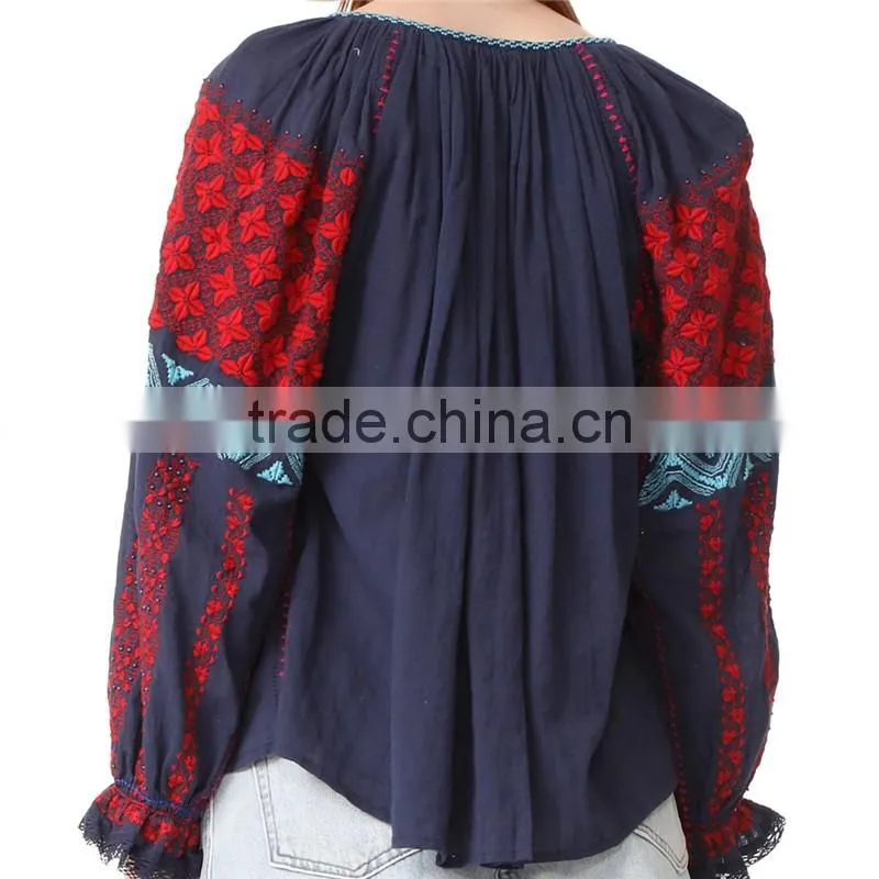 2017 OEM Common Dense Enbroidery Saree Blouse with Tasseled Ties