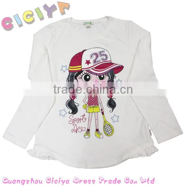 Children girls t-shirts long sleeve printed design white color tshirts