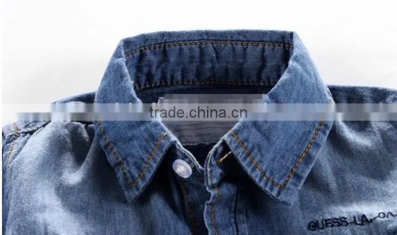 latest design washed denim fabric double pockets embroidery boys shirt
