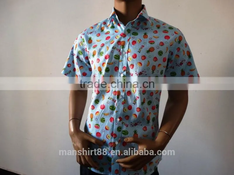 fruit printed short sleeve casual shirt for men