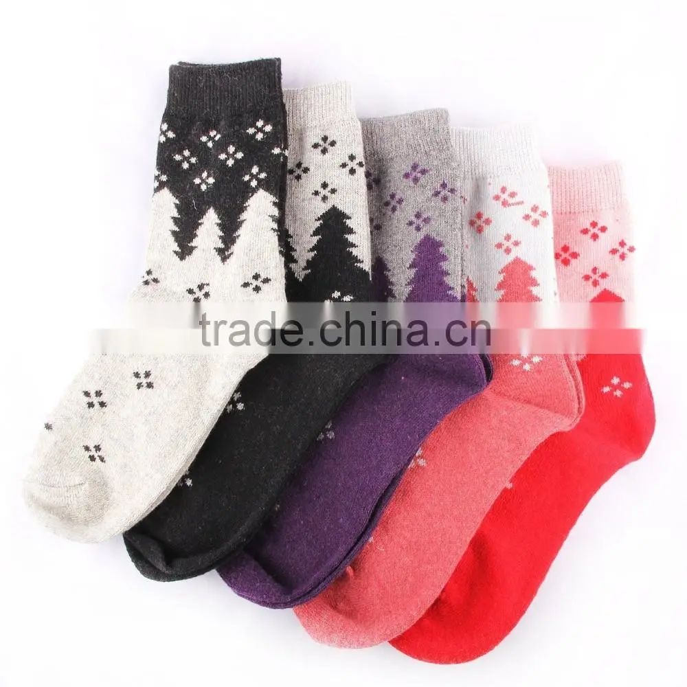 women's Christmas snowflake sparring jacquard pattern fleece wool knitting socks