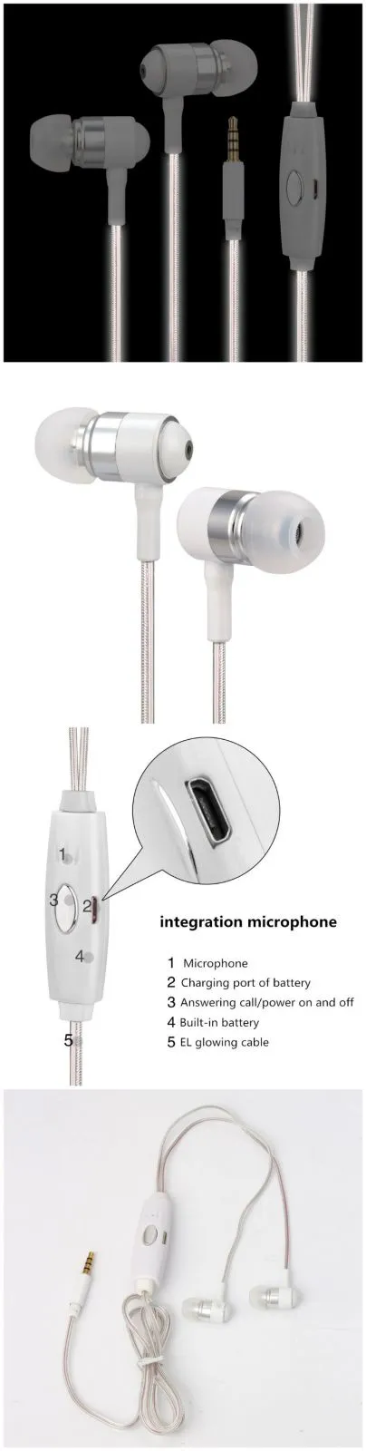 Luminous earphone In-ear wired glowing stereo headphones