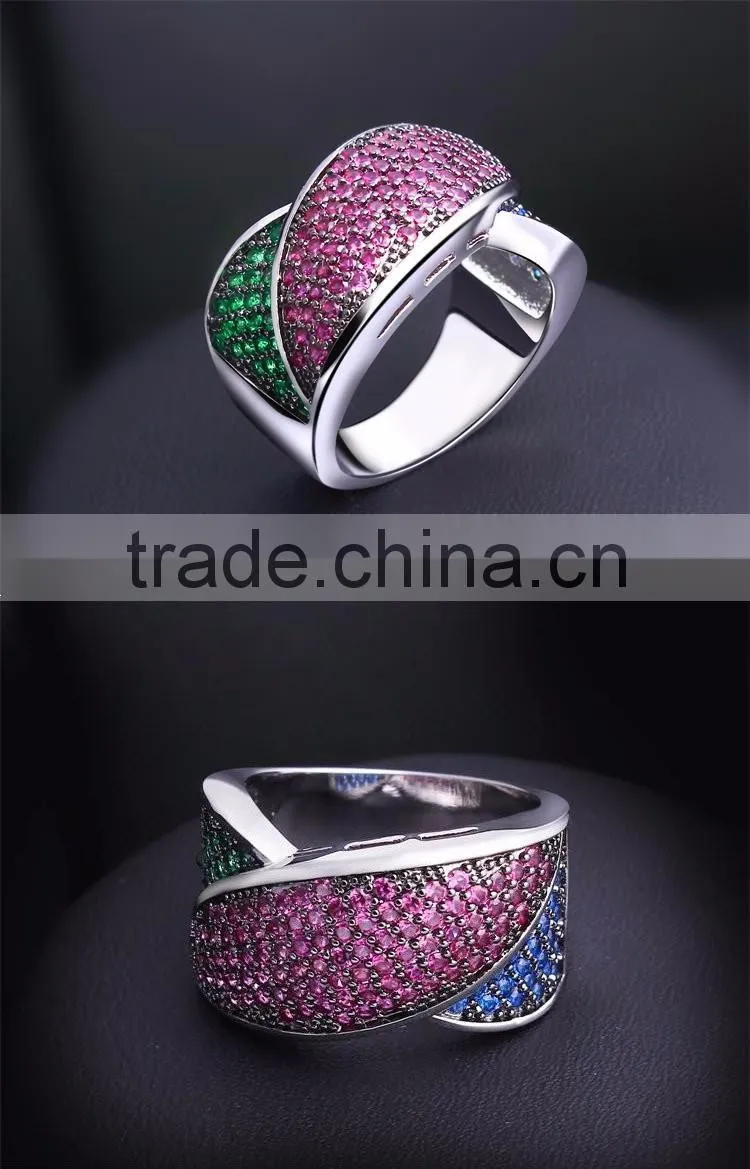 Red Blue Green Mix Color Cubic Zircon Setting Women Wild Party Jewelry Ring