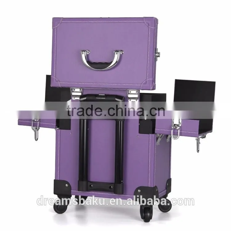 360 degree professional rolling wheels Trolley Makeup Case for travel cosmetic display case