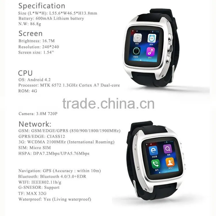 Leather band WIFI GPS 3G loud speaker Android watch phone