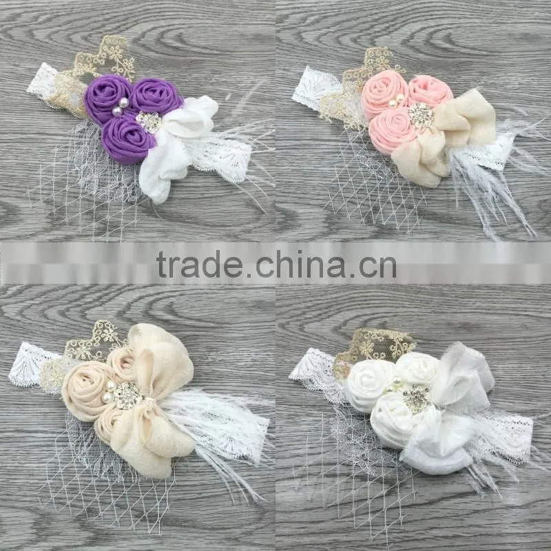 golden children girls elastic headband hot sale baby hairband with flower for 0-3 years