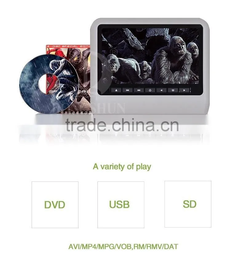 Hot selling Car monitor with 9 inch screen ,Car Headrest DVD without pillow