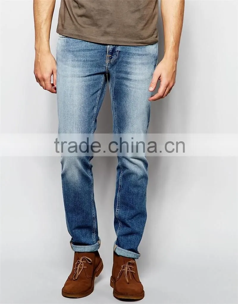 cotton men denim jean color fade proof men jean OEM service
