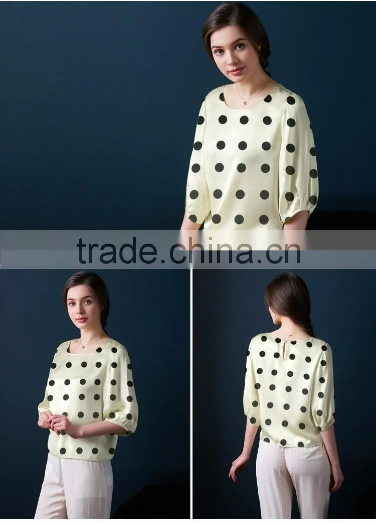 stretch satin printed silk fabric Wave dot pattern