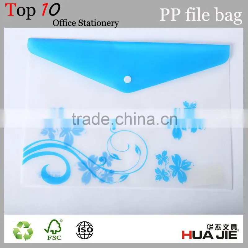 Office staionery A4 18 micrometers PP clear bag with button