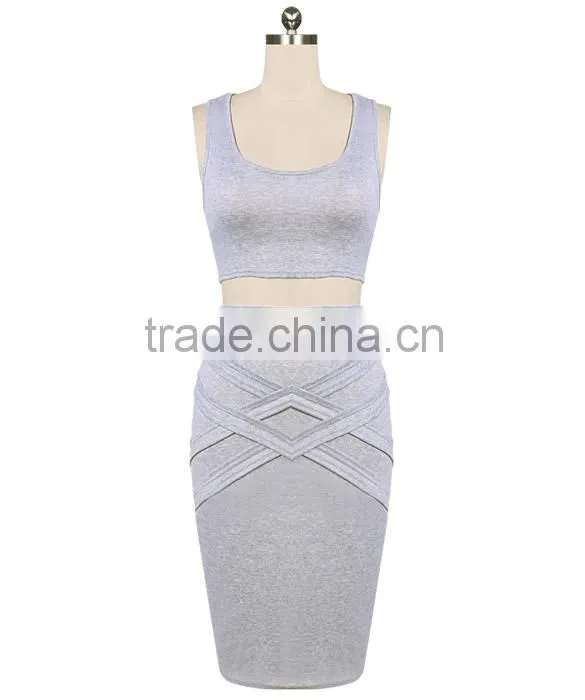 Stylish Lady Women's Casual Sexy High Elastic O-neck Sleeveless Tank Tops And Pencil Skirt Set