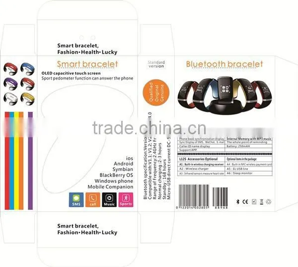 2015 Hot Sale Smart Design OLED Bluetooth 4.0 Bracelet Watch with Call ID Display/Answer L12S