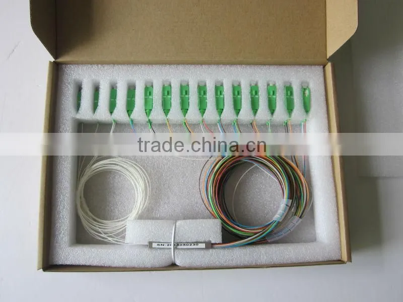 1*8 1260-1650nm Steel mini module type,0.9mm cable dia. 1.5m length,with SC/APC connector FTTH PLC Splitter