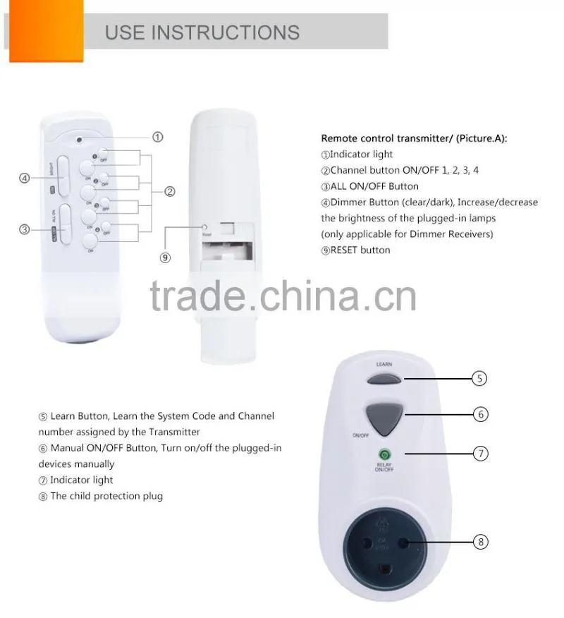 RF 433MHz wireless electrical universal remote control switch socket/plug
