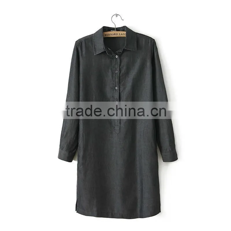 2015 fashion high quality New Women Denim Dress Plus Size Washed Loose long Sleeve Jeans Dresses For Ladies