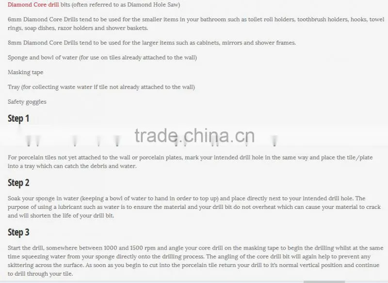 drill glass granite marble high performance core drill bit