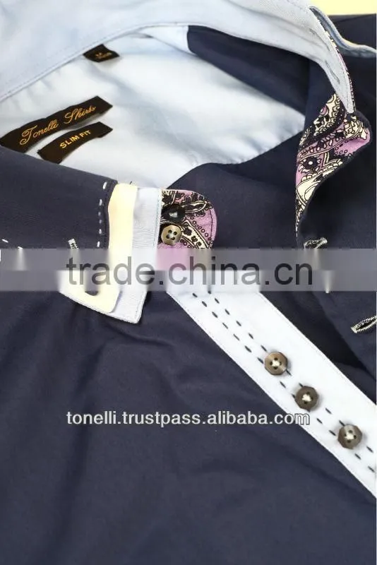 Triple Collar Navy Blue Dress Shirts