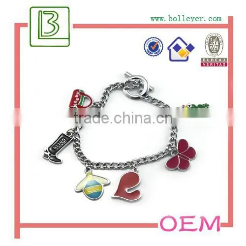 custom logo enamel promotional pendant charm link bracelet