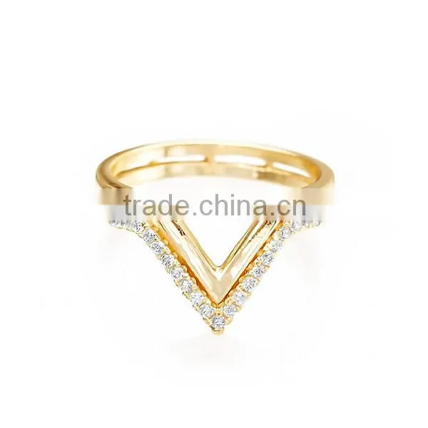Double chevron CZ 925 sterling silver gilded ring