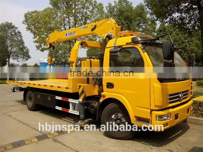 right hand drive yellow color Flatbed Wrecker truck With Crane 5ton