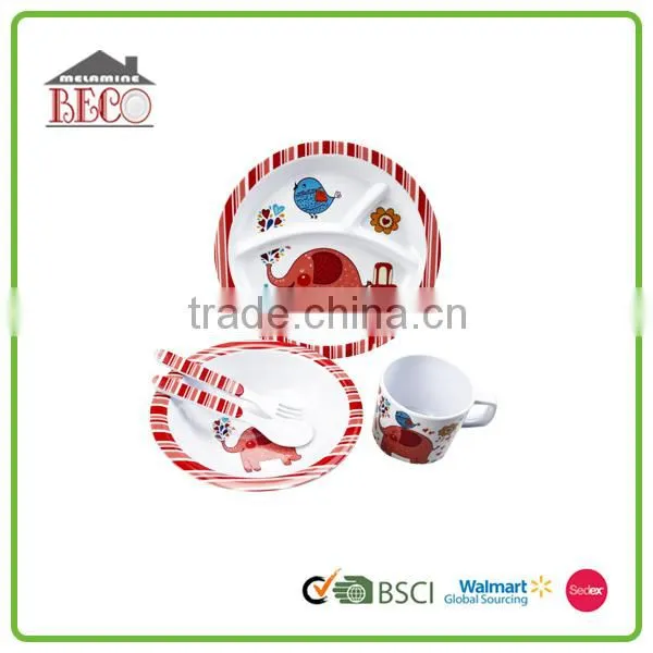 Lovely fine children dinner set, melamine dinner set brands, new design unbreakable melamine 5pcs children dinner set