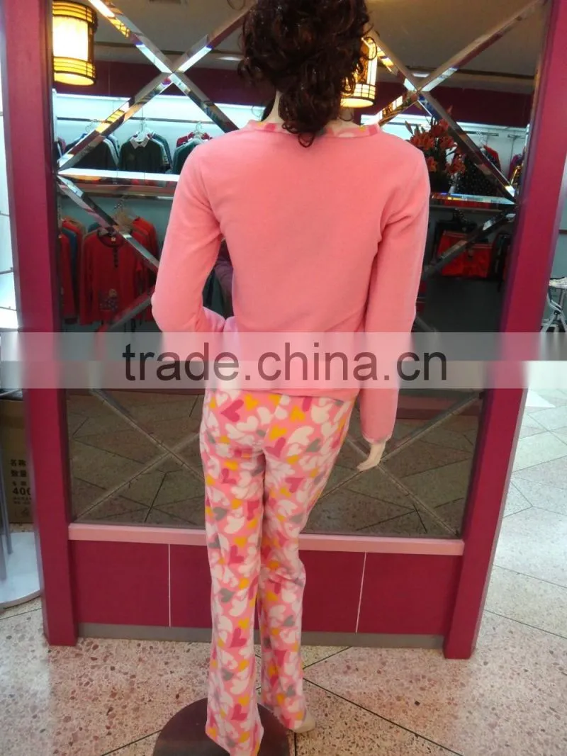 Cute cat loving heart draw string pants pink pajamas women