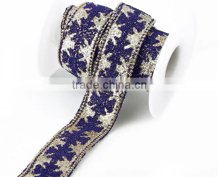 Beautiful design microbead and diamond appliques chain,Rhinestone iron-on chain