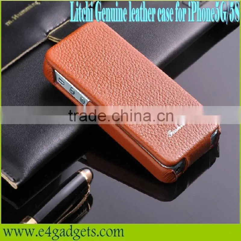 New Arrival Open Up and Down Litchi Texture cowhide flip hot case for iphone5,for iphone5 cover case