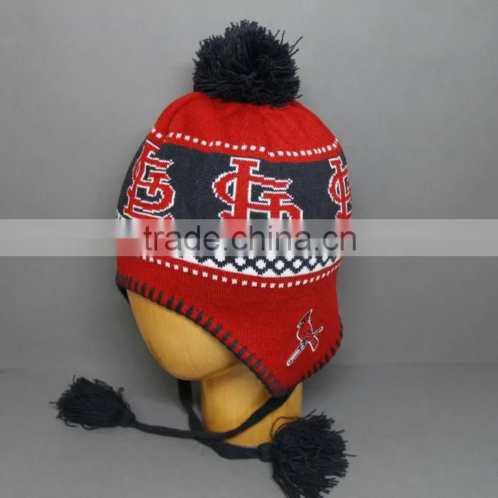 POMPOM KNITTED JACQUARD EARFLAP HAT
