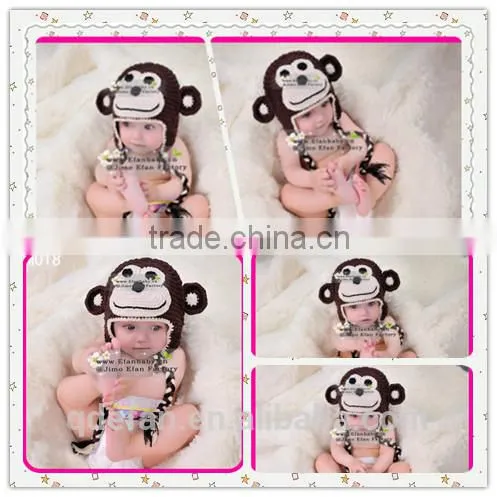 handmade animal crochet monkey hat with ears baby beanies