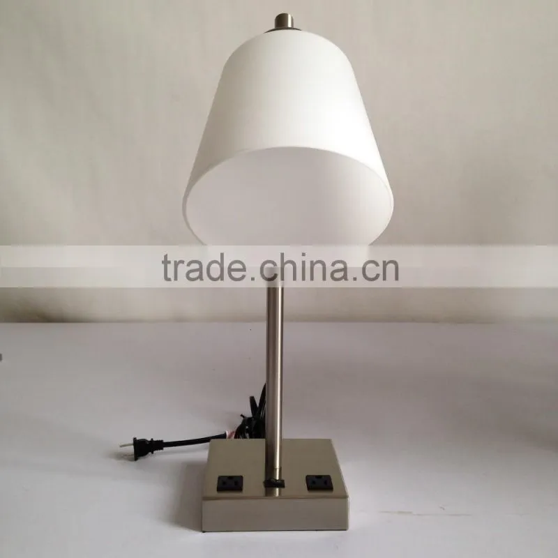 UL CUL Listed Adjustable Brushed Nickel Hotel Desk Light With Electrical Outlet For Bedroom T20282