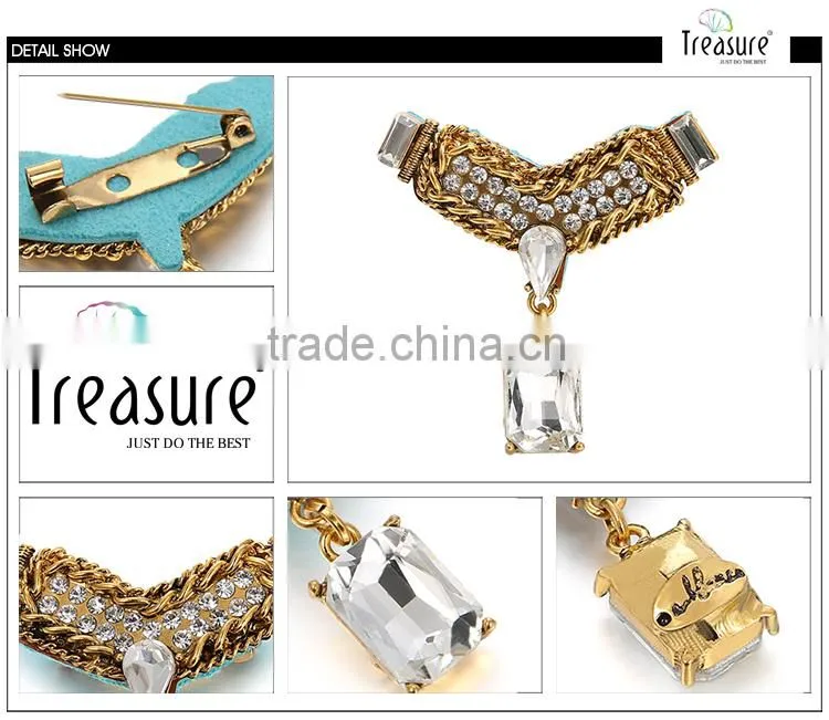 2015 Hottest Fashione Jewelry, geometric shape figaro chain rhinestone dangle brooch jewelry