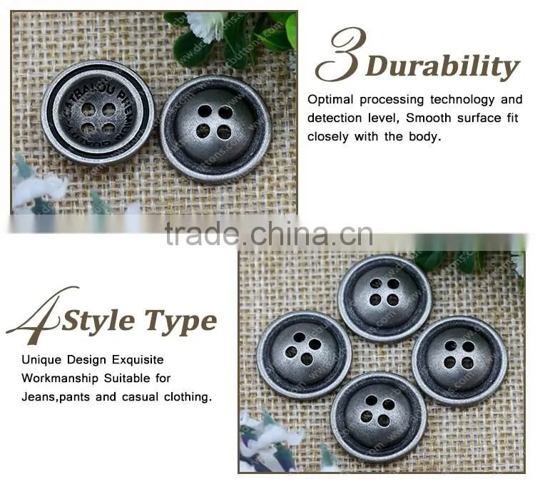 Concave Shape Customized Four Hole Metal Sewing Button for Clothing