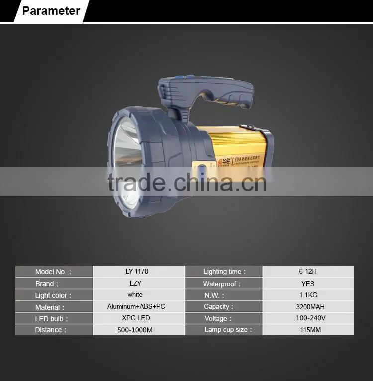 High lumen good performance rechargeable searchlight led for marine usage