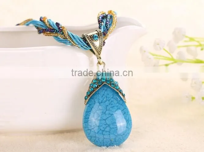 New Fashion Women Long Bib Crystal Pendant Vintage Statement Necklace Jewelry